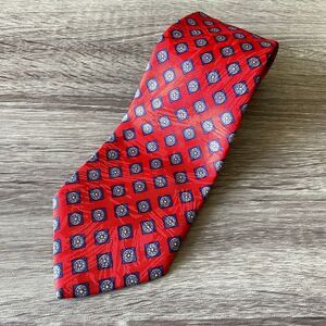 David Taylor Men's Tie Red Geometric Polyester Textured Satin 57" x 3.75" Office